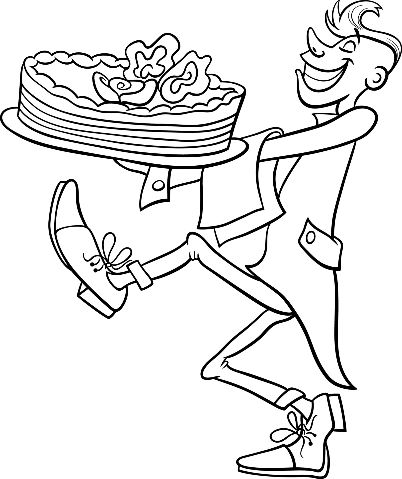 cartoon waiter serving a big cake coloring page 11796254 Vector Art at  Vecteezy