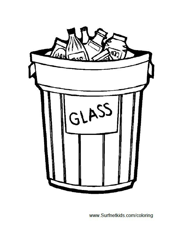 A trash can full of glass bottles | Earth day coloring pages, Coloring pages,  Coloring pages for kids