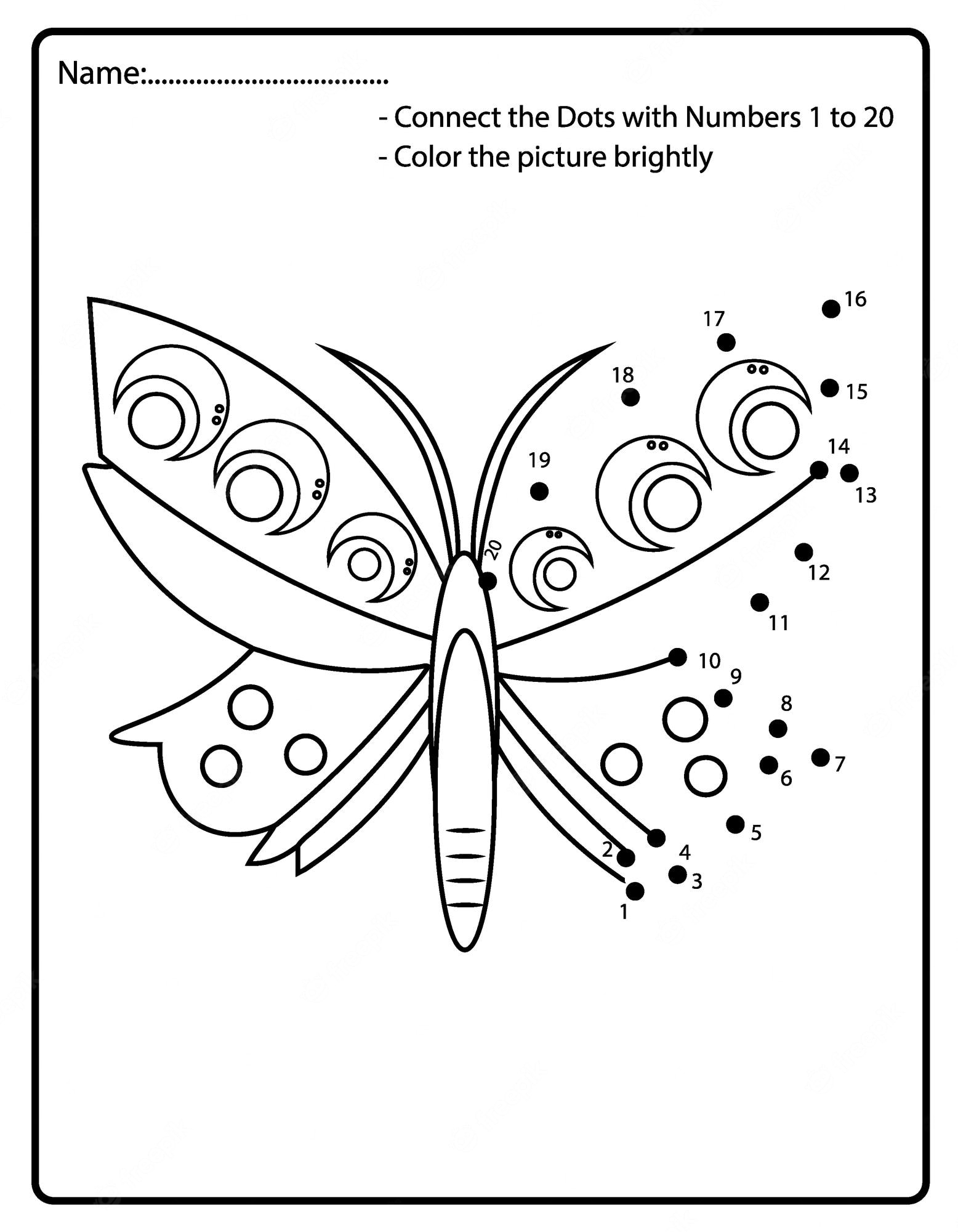 Premium Vector | Dot to dot butterfly coloring page for kids dot to dot by  numbers activity for kids and toddlers