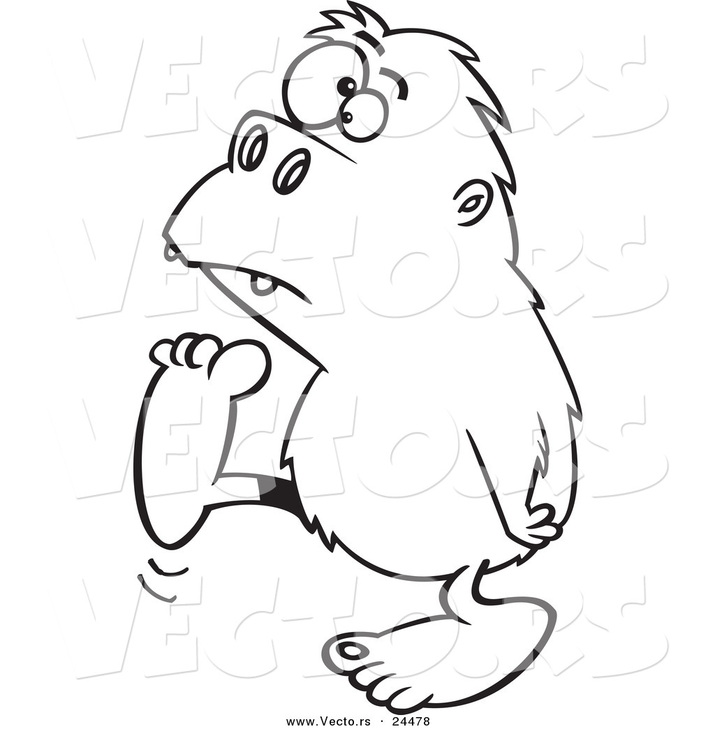 Vector of a Cartoon Bigfoot Walking to the Left - Outlined ...