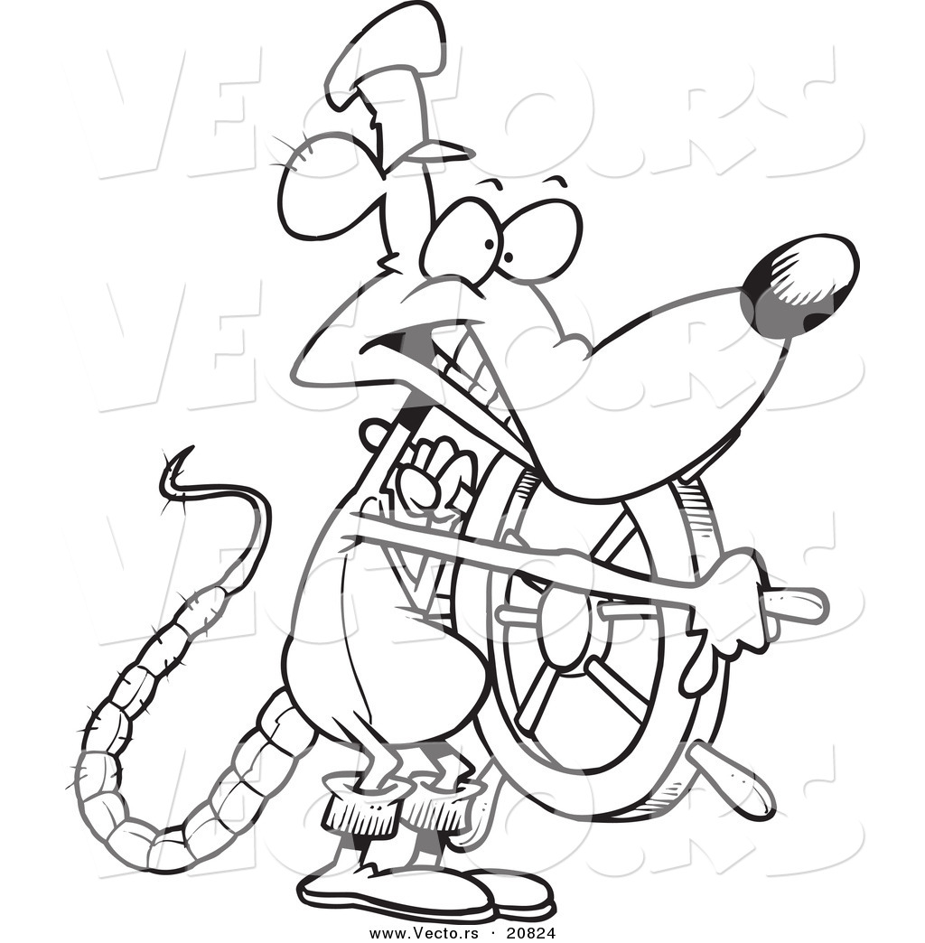Vector of a Cartoon Captain Rat Steering - Coloring Page Outline ...