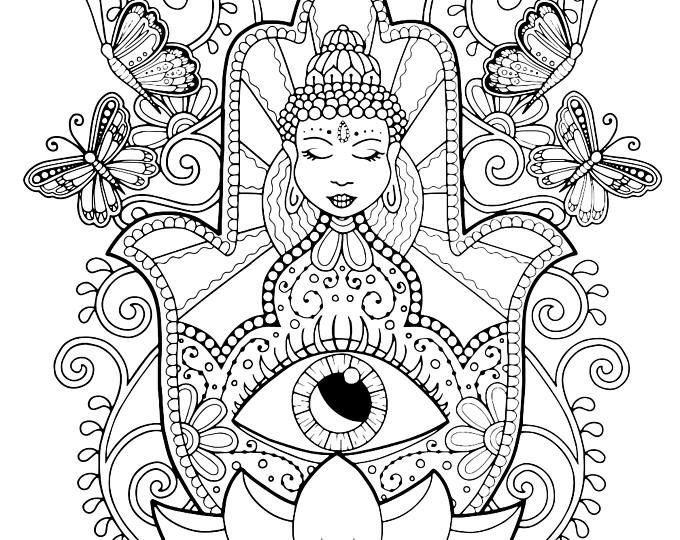 Hamsa hand coloring page for adults, Hand of Fatima adult coloring ...