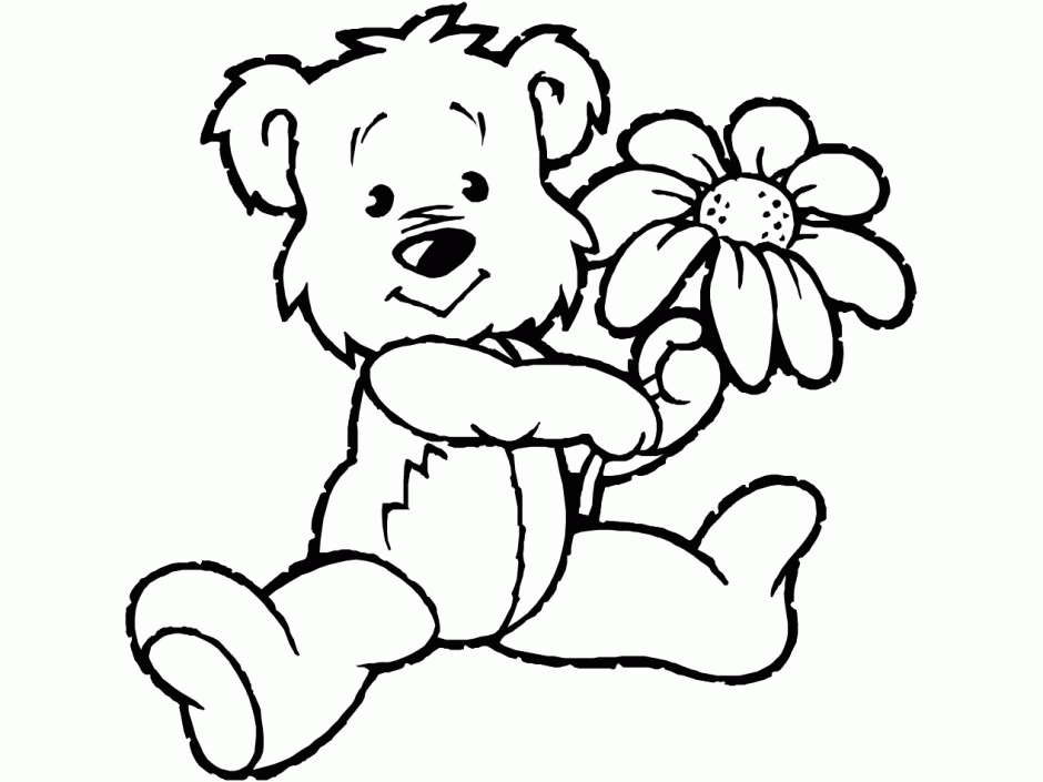 Teddy Bear wit Flower Coloring Page