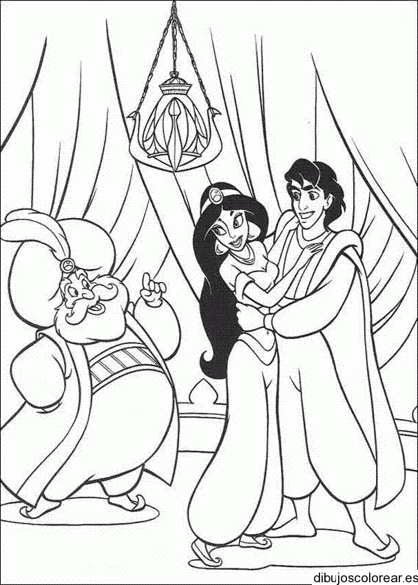 Cuentos infantiles: Aladdin y Jasmine para colorear. Dibujos para 