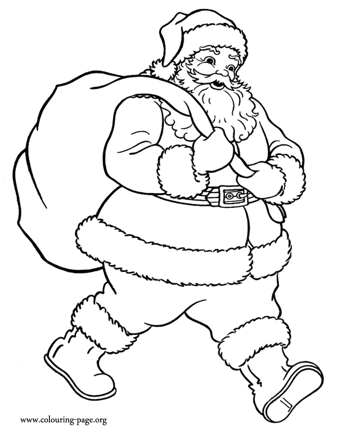 Christmas - Santa Claus carrying a gift bag coloring page