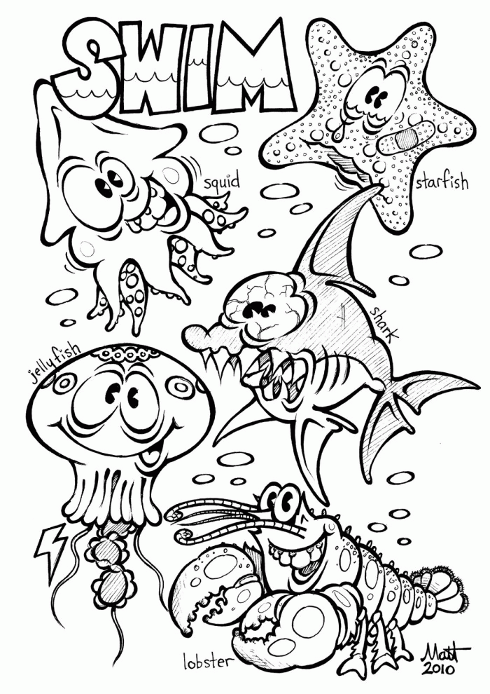 Ocean Animals Coloring Page Sheet