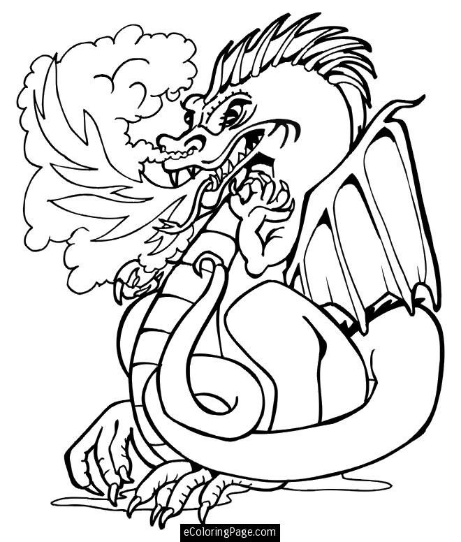 Angry Fire Breathing Dragon Coloring Page Printable for Kids 