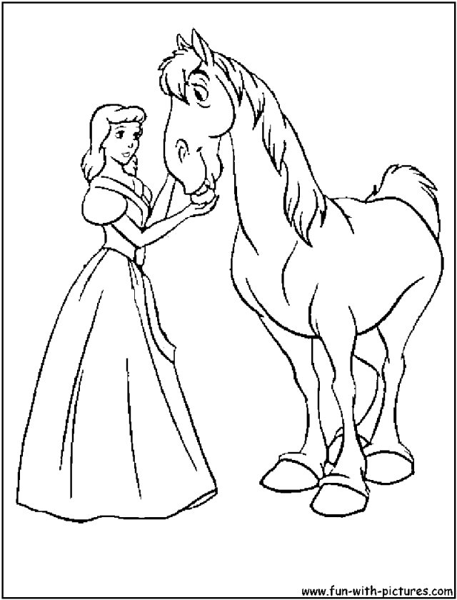 Princess Cinderella and his horse Coloring Pages | Coloring Pages