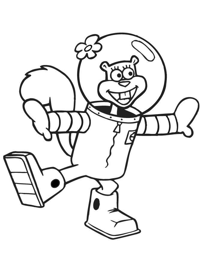 Sandy Cheeks From Spongebob Cartoon Coloring Page | HM Coloring Pages