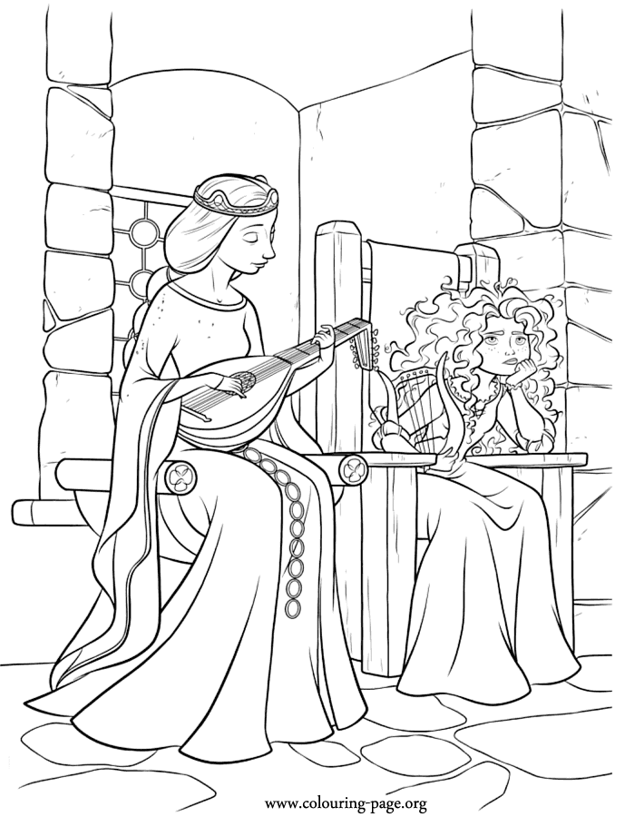 Brave Merida And Queen Elinor Plying Music Coloring Pages - Disney 