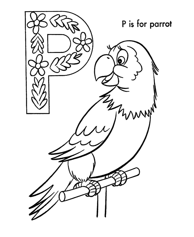 ABC Alphabet Coloring Sheets - ABC Parrot - Animals coloring page 