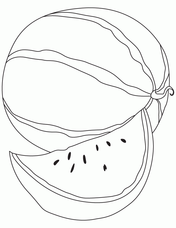 Delicious watermelon with a slice coloring page | Download Free 