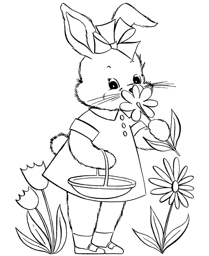 easter bunny picking flower coloring pages