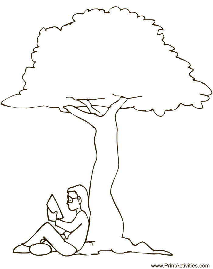 Printable Summer Coloring page | Reading under tree