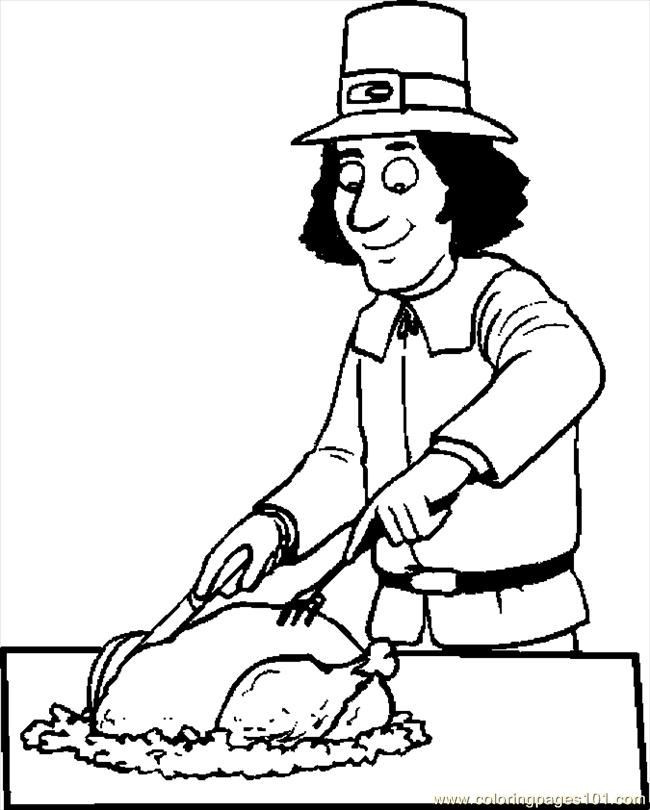 Free Printable Coloring Page Pilgrim Carving Turkey Holidays 