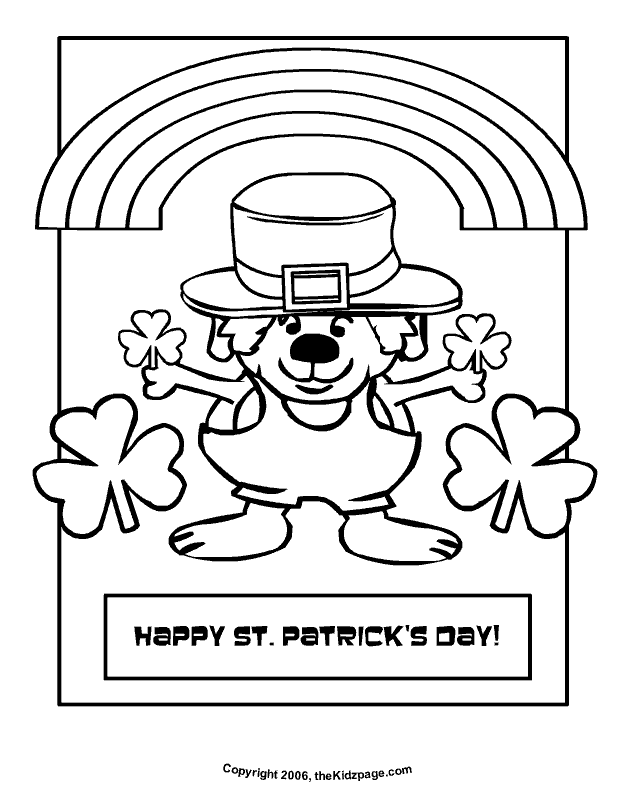 St. Patrick's Day Bear - Free Coloring Pages for Kids - Printable 