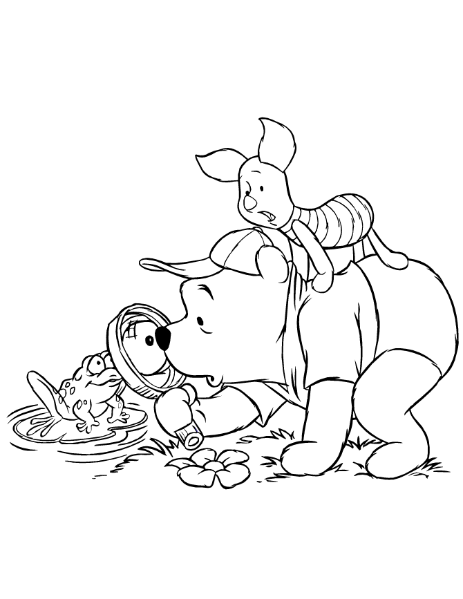 Download Winnie The Pooh Checking Frog Coloring Page Or Print 