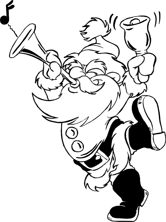 Santa Claus Coloring Page | Blowing Horn & Ringing Bell