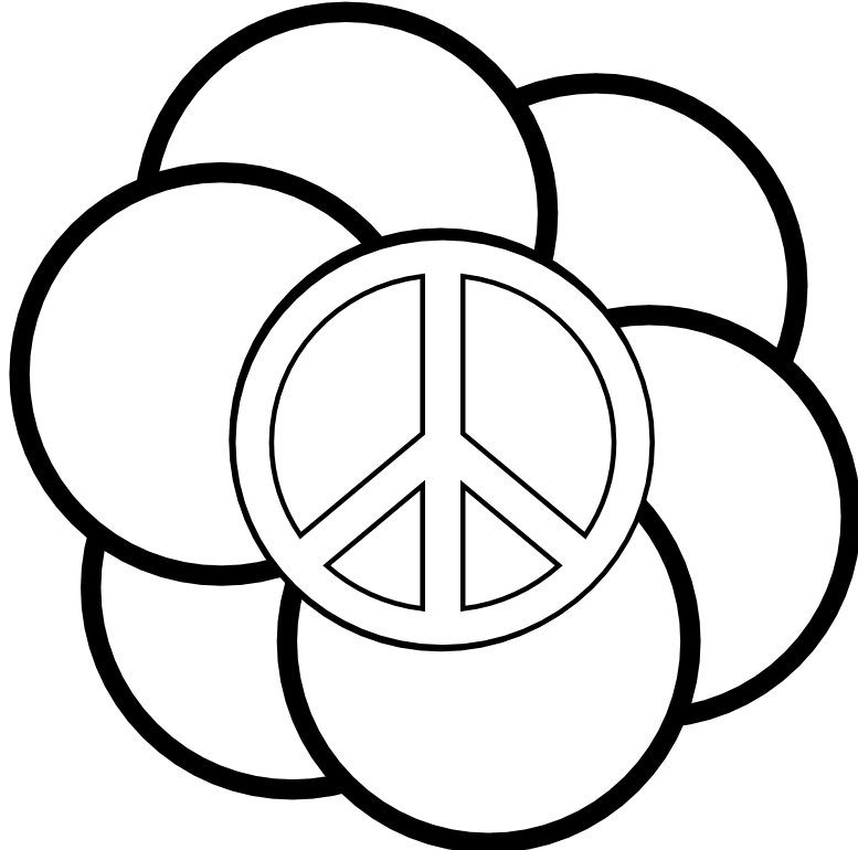Peace Symbol Peace Sign Flower 121 Black White Line Art Coloring 