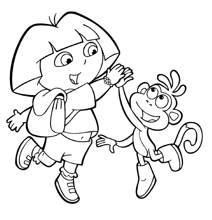 Dora The Explorer & Boots Monkey Coloring Pages For Kids 