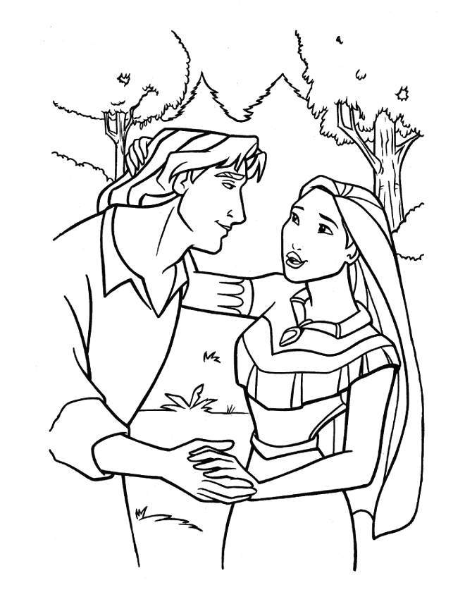 Disney Cartoon Princess Pocahontas and Prince Coloring Pictures 