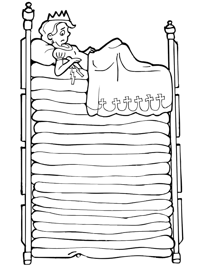 Princess and the pea coloring page