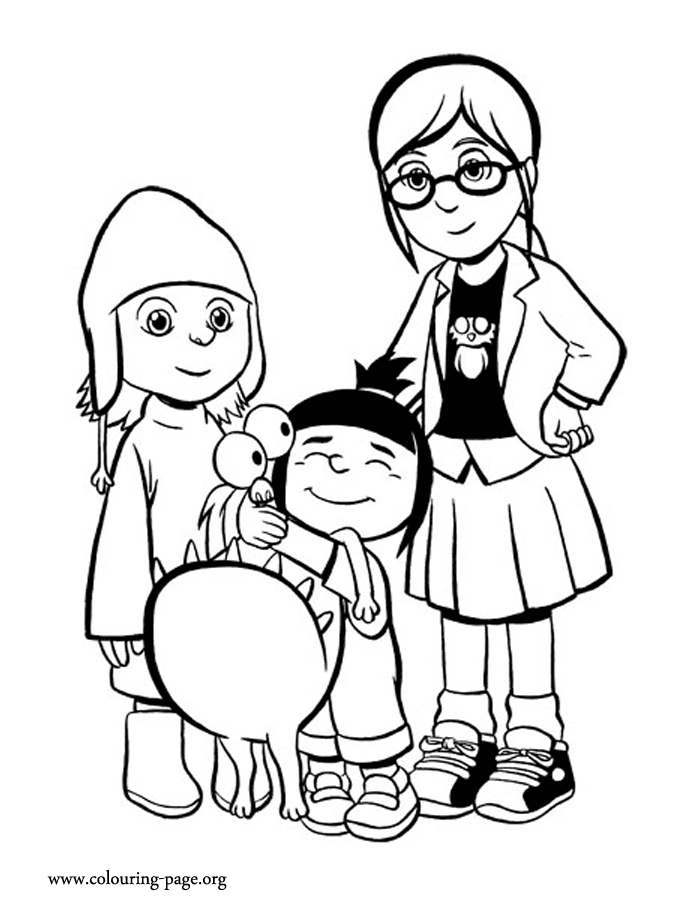 Despicable Me - Margo, Agnes, Edith and Kyle coloring page