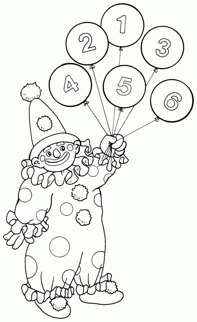 Clown with balloons - Free Printable Coloring Pages