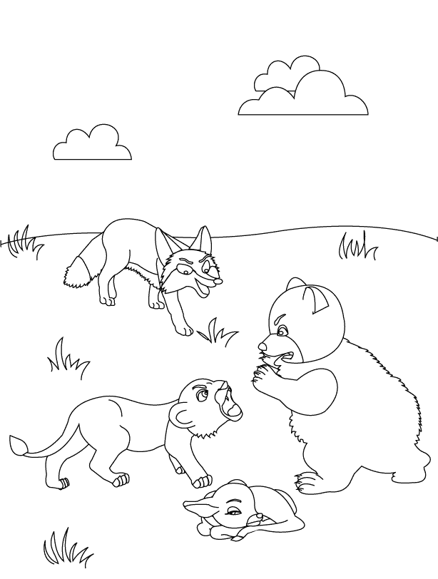 Coloring Pages - The Lion the Bear and the Fox