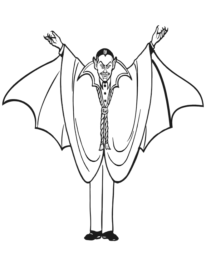 Vampire Coloring Page | Count Dracula With Arms Out