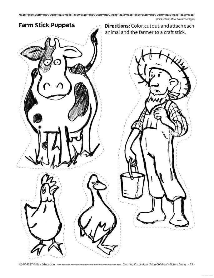 Click clack moo - doreen cronin Farm Stick Puppets coloring page