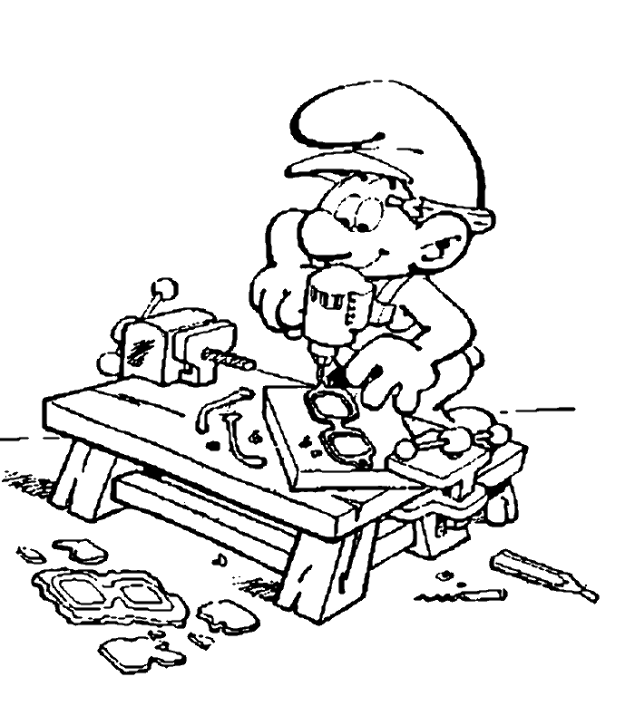 Smurf is Making the Glasses Coloring Page >> Disney Coloring Pages