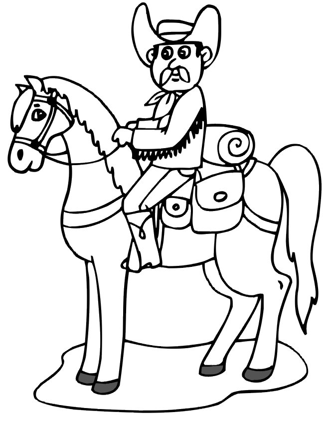 Horse Coloring Page | Cowboy Sitting On His Horse