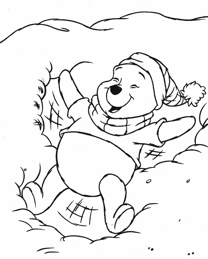 Winnie The Pooh on The Snow Coloring pages Free : New Coloring Pages