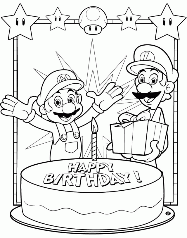 Super Mario Bros Happy Birthday Coloring Page Coloring Pages For 