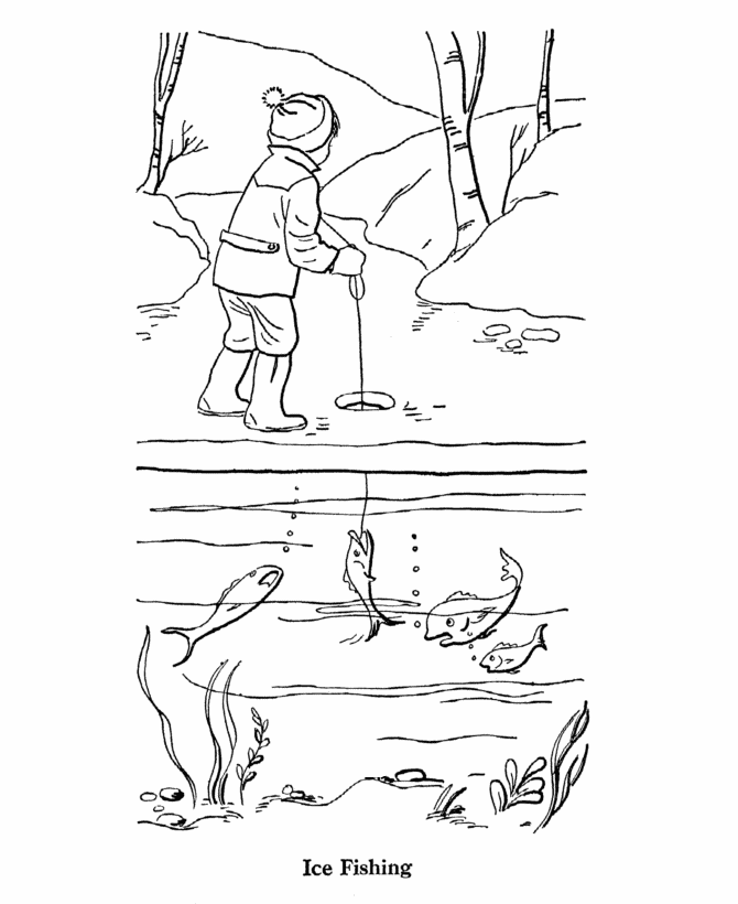 Bluebonkers: Printable Winter Coloring Sheets - Ice Fishing Skiing