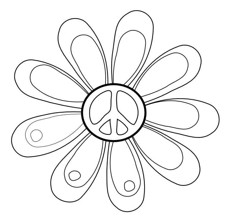 Peace Symbol Peace Sign Flower 82 Black White Line Art Coloring 