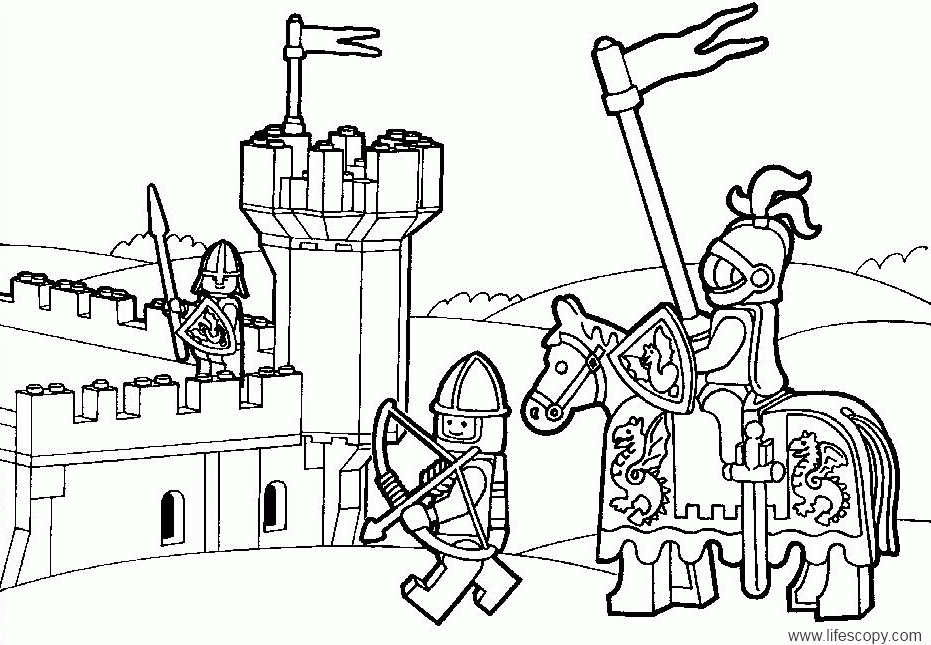 Lego castle and knight free printable coloring page for kids