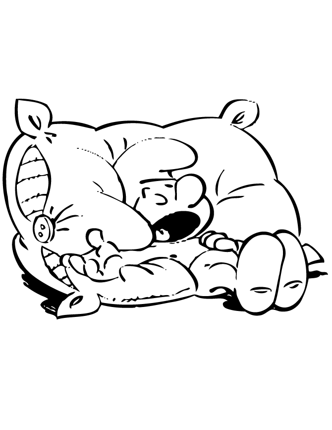 Smurf Sleeping On Pillow Coloring Page | Free Printable Coloring Pages