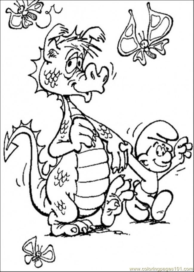 Coloring Pages Smurf And Dragon (Cartoons > Others) - free 