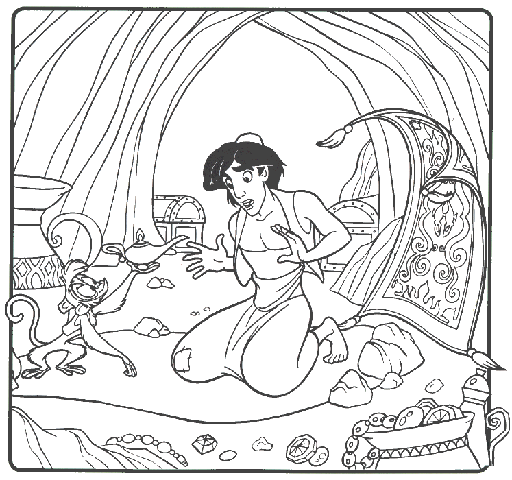 Cuentos infantiles: Aladdin y Jasmine para colorear. Dibujos para 