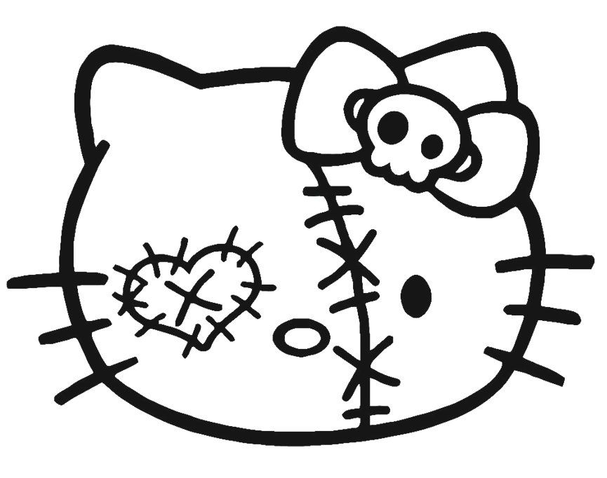 Kitty Kat Zombie Head Coloring Page for Halloween