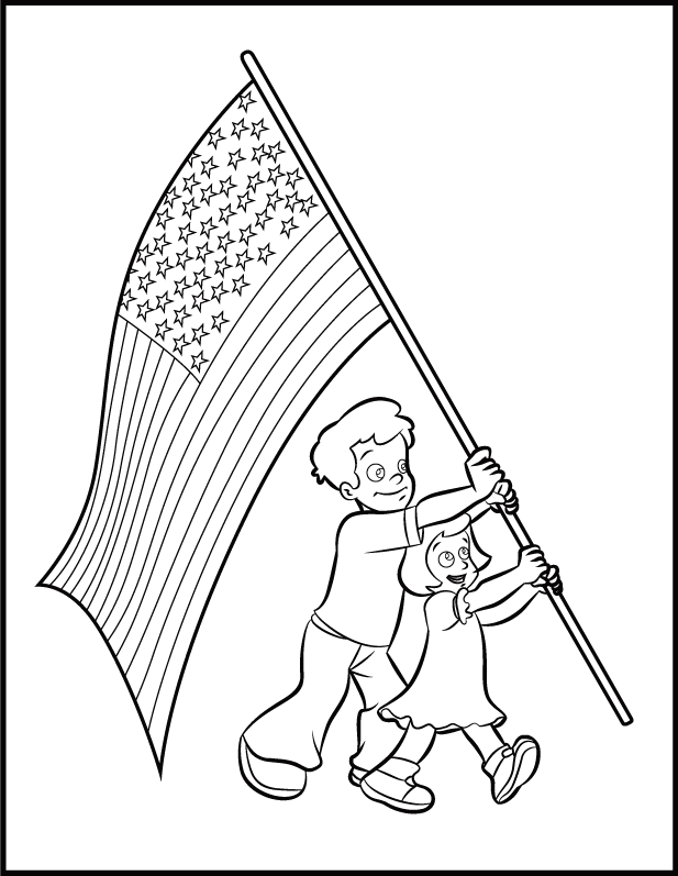 Flag March By Children On Flag Day Coloring Sheet | Coloring