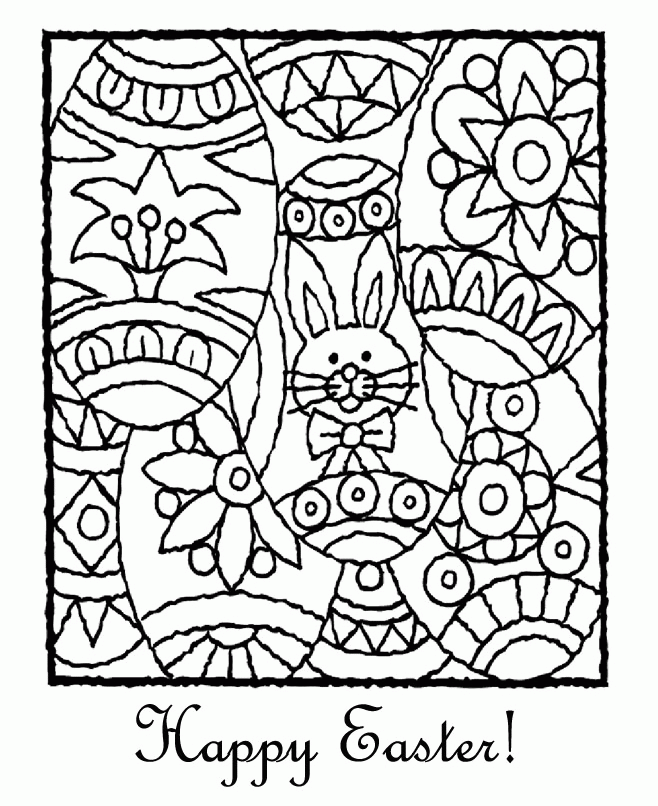 EASTER COLOURING: HAPPY EASTER BUNNY COLOURING PAGE