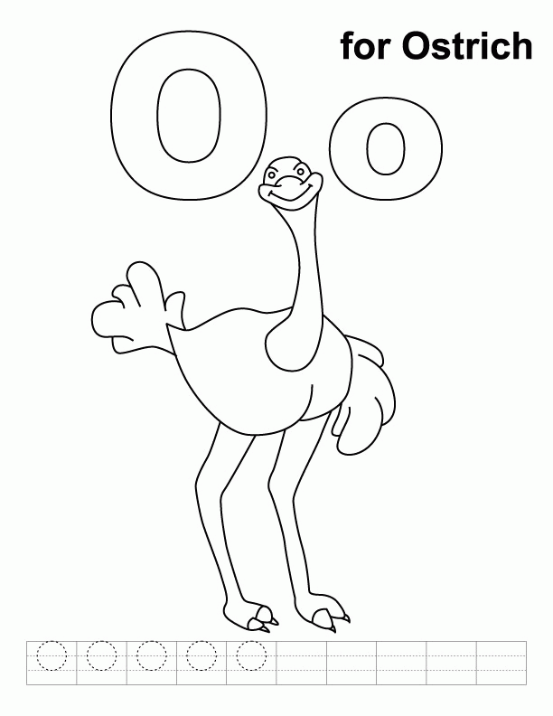 O for ostrich coloring page with handwriting practice | Download 