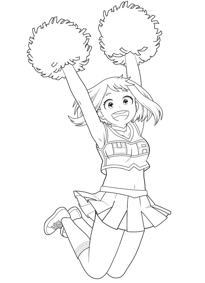 Cheerleader Uraraka Ochako Coloring Page - Free Printable Coloring Pages  for Kids