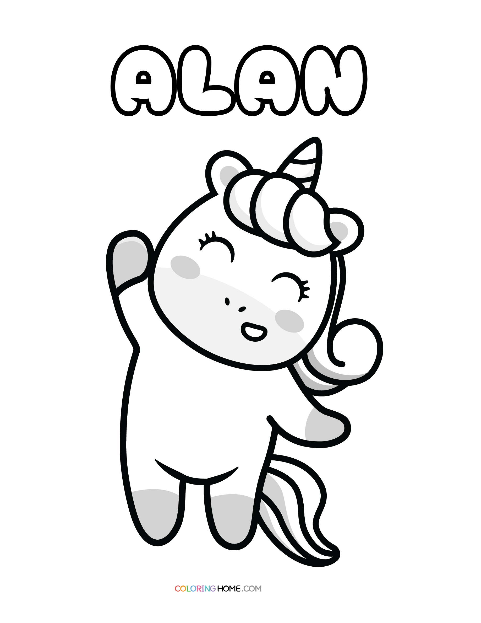 Alan unicorn coloring page