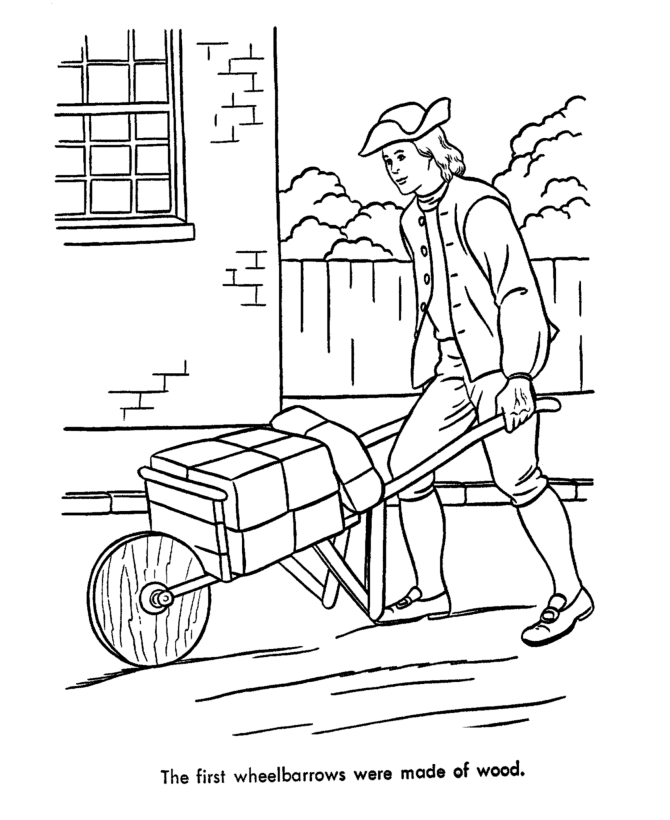 USA-Printables: Early American Transportation Coloring Pages - wheelbarrow  - Early America Modes of Transportation coloring pages