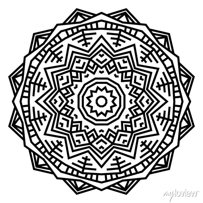 Geometric mandalas. coloring book page. zigzag ornament. round fototapeta •  fototapety kaleidoskop, izolovaný, Indie | myloview.cz