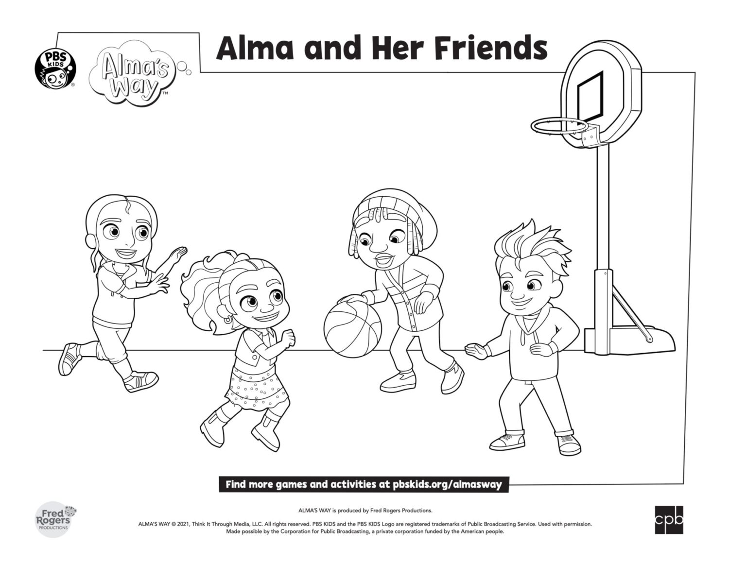 Alma's Way -- Alma and her friends coloring page